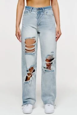 Tracy Distressed Wide Jeans Light Blue