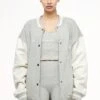 Dale Oversized Varsity Jacket Vintage Washed Quiet Gray Angels Cream