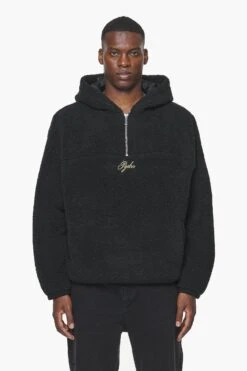 Clare Teddy Half Zip Hoodie Onyx Black