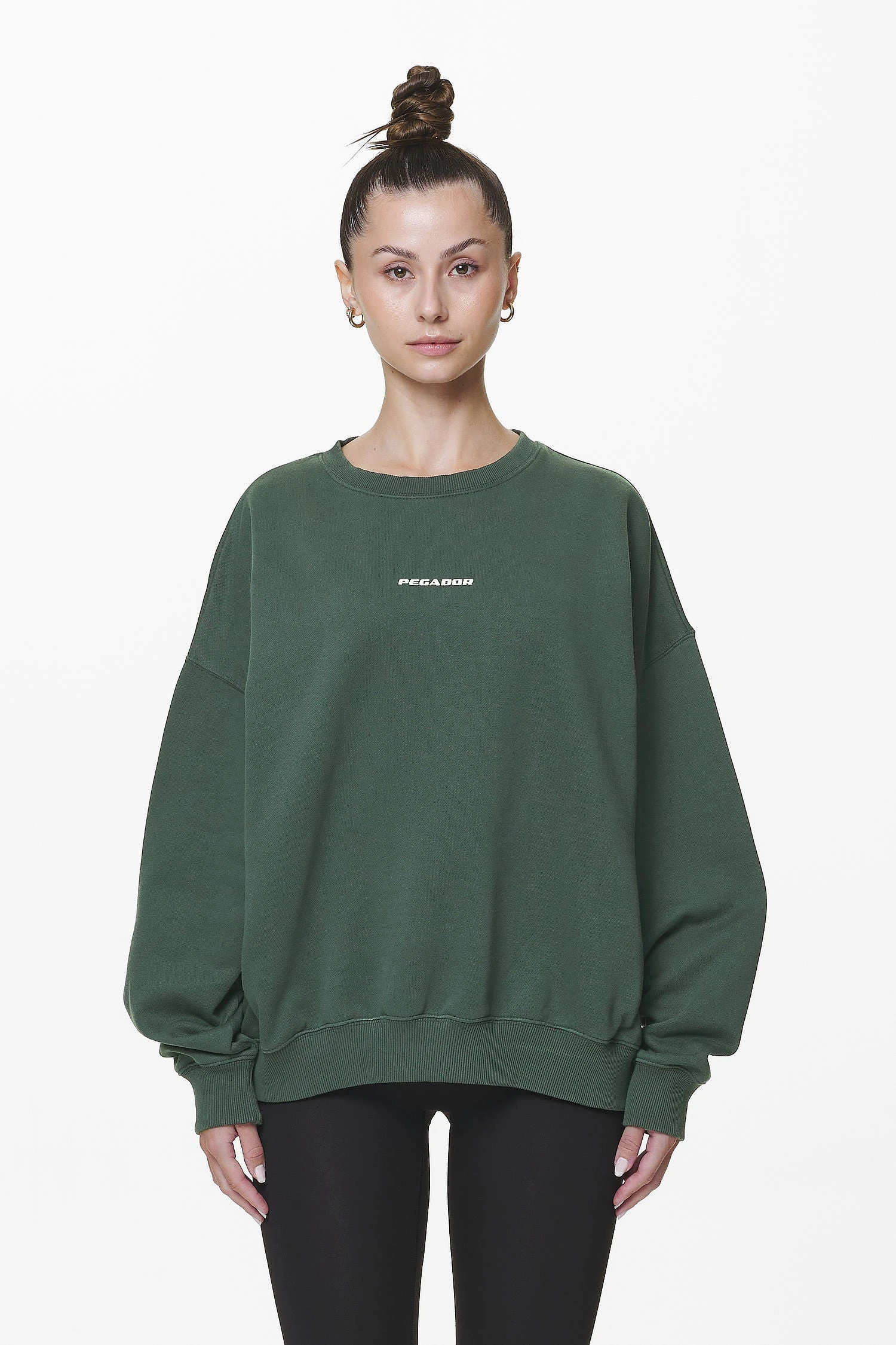 Aelva Logo Heavy Oversized Crew Neck Washed Sage Green - Image 3