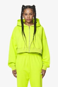 Marla Cropped Zip Hoodie Washed Lime Yellow Gum