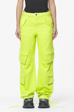 Maloy Cargo Wide Jeans Washed Lime Yellow