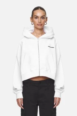 Marla Cropped Zip Hoodie White Black Gum