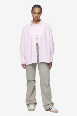 Avenida Striped Oversized Overshirt Bubblegum White