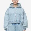 Zona Cropped Denim Zip Jacket Washed Pale Blue